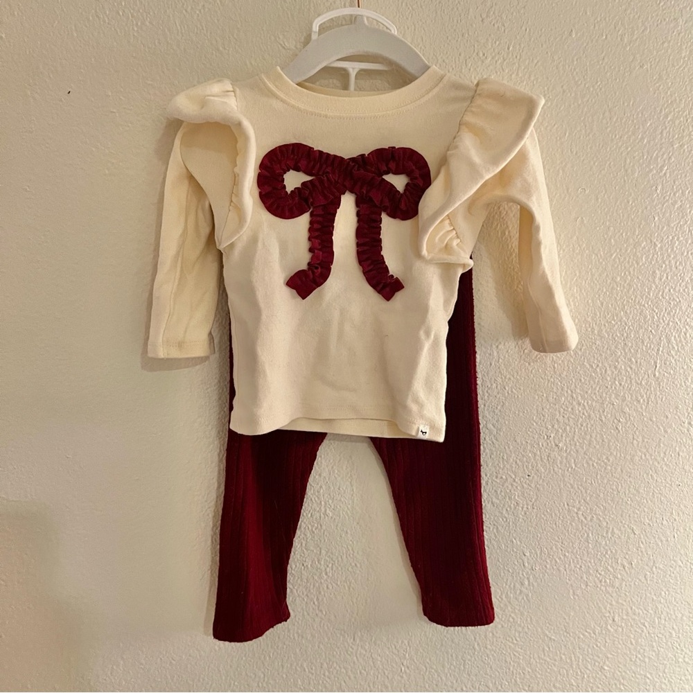 Oh Baby! Vintage Red Knit Ruffle Bow Two Piece - 6-12mo